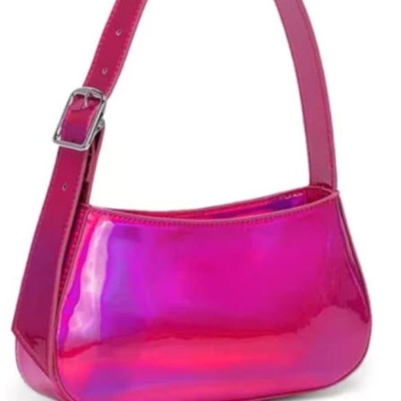 AQUA Pink Metallic Mini Shoulder Bag Shiny Iridescent Handbag Clutch Purse - Picture 2 of 3